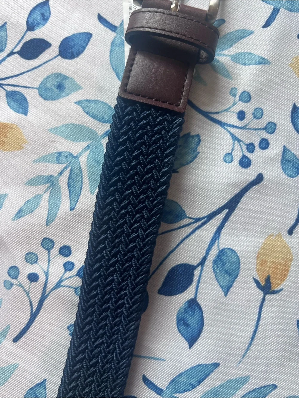 Woven Stretch Belt with Silver Buckle - Navy Blue